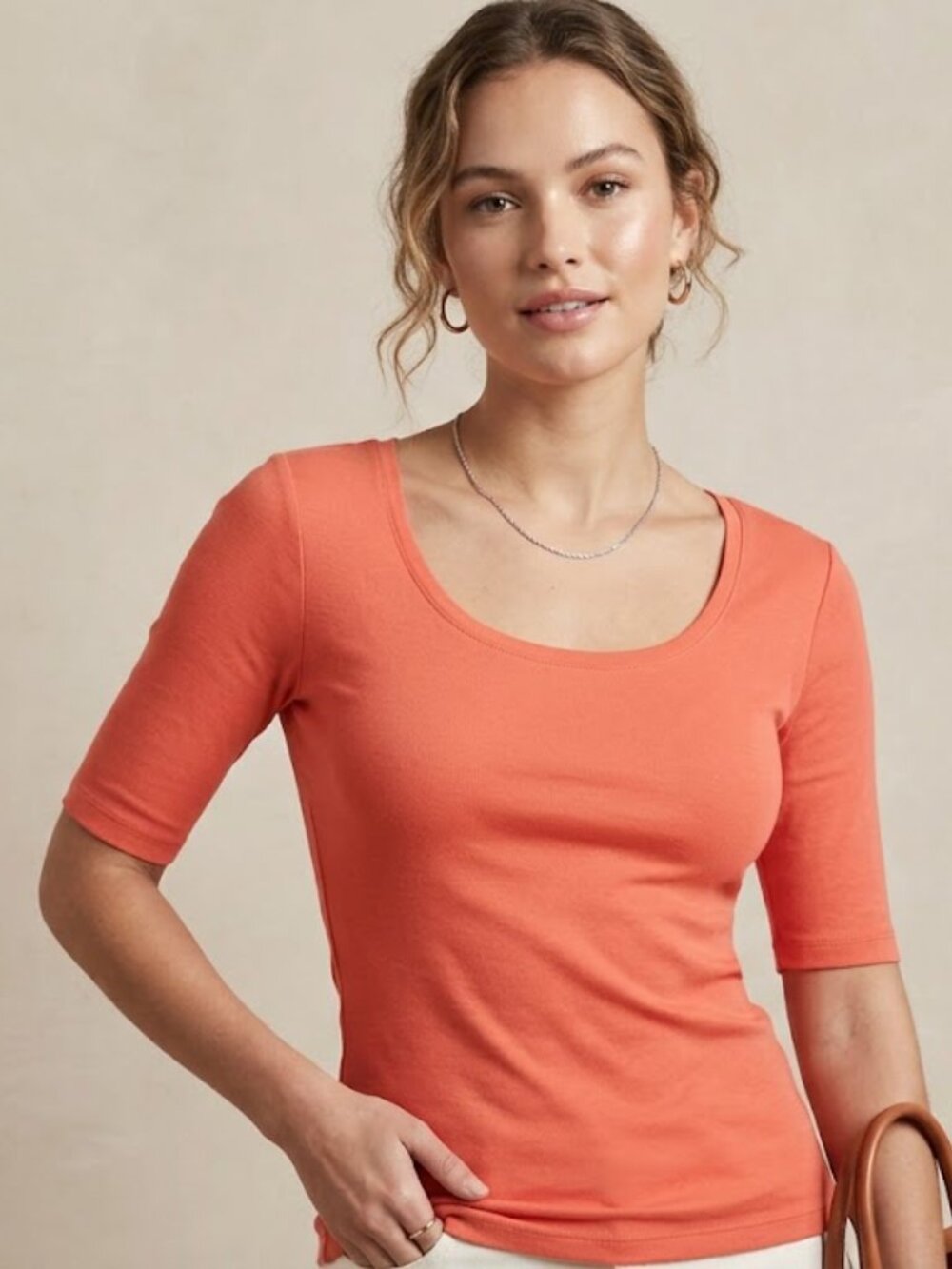Ann Taylor Top Orange‎ Shirt 3/4 Sleeve Blouse